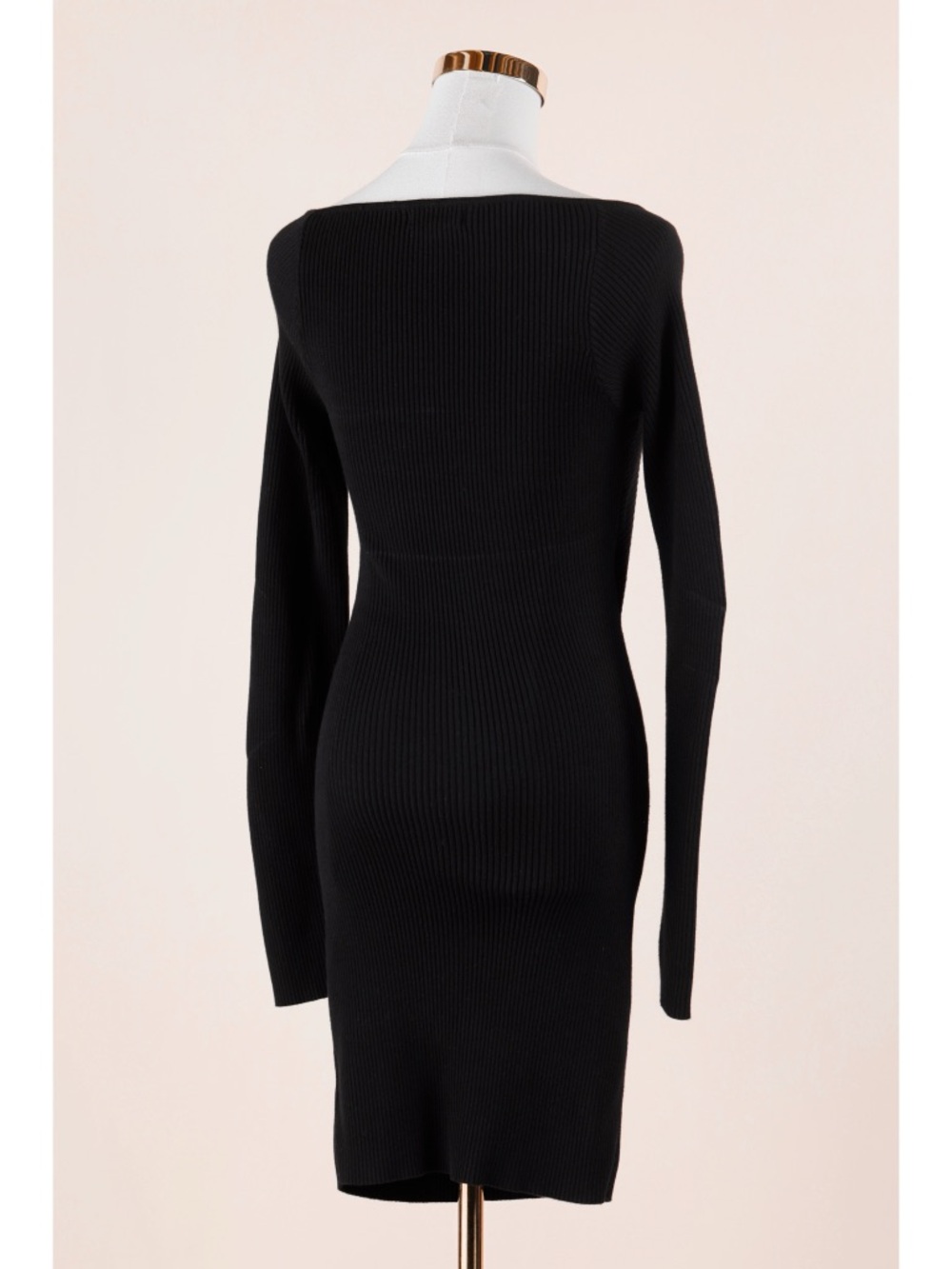 Sz M Promesa Sleek Black Ribbed Stretch Knit Cutout Long Sleeve Mini Dress NWT - Picture 4 of 8